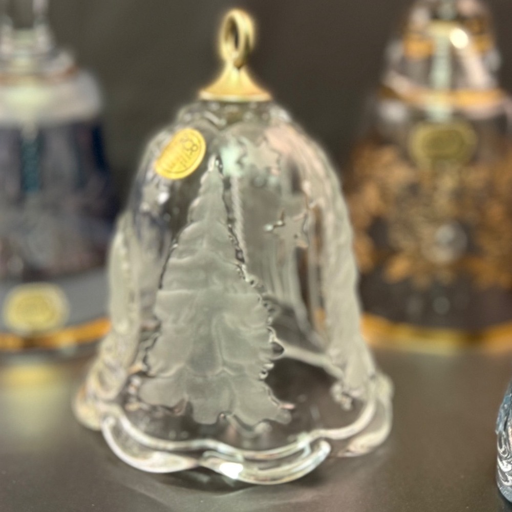 RCR Royal Crystal Rock Italy Lead Crystal Bell Santa Christmas Tree Frosted Star